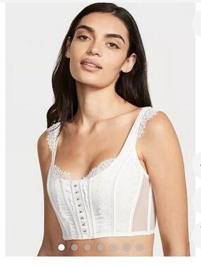 Victoria’s Secret white satin BUSTIER corset XS Dream Angels boning nwt coquette